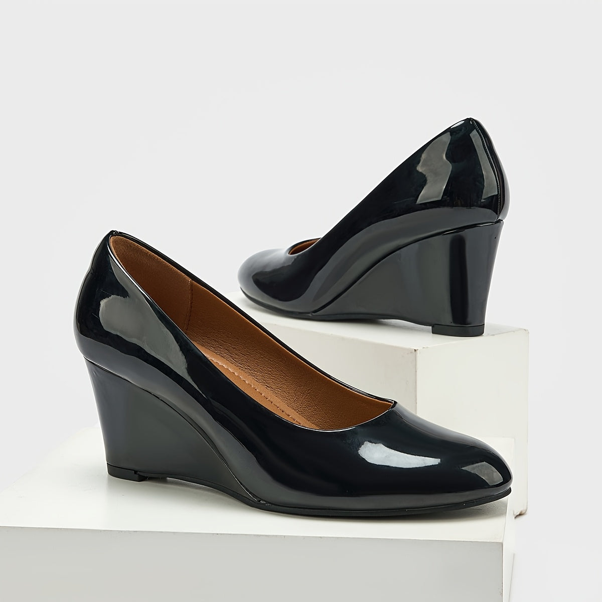 Women's Orange Glossy High Heel Pumps Breathable Dress Shoes