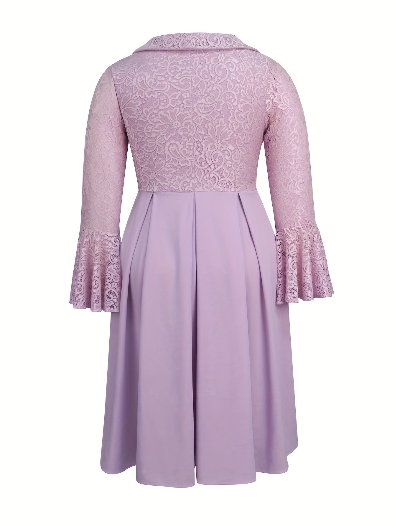 Women's Lace Panel A-Line Party Dress Flared Long Sleeve Midi Solid