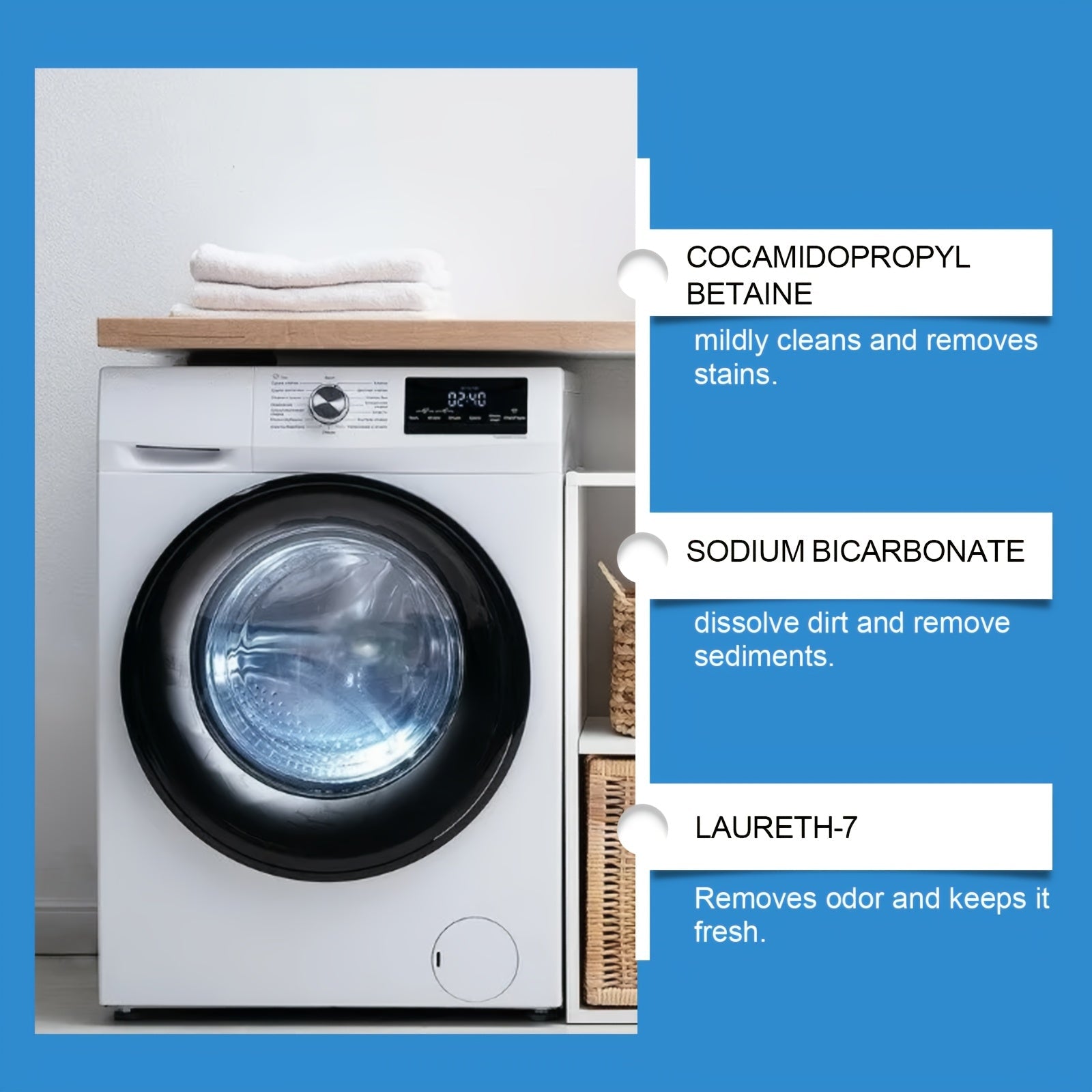 Stain Remover and Cleaning Powder for Washing Machines, Residue-Free, Odor Elimination