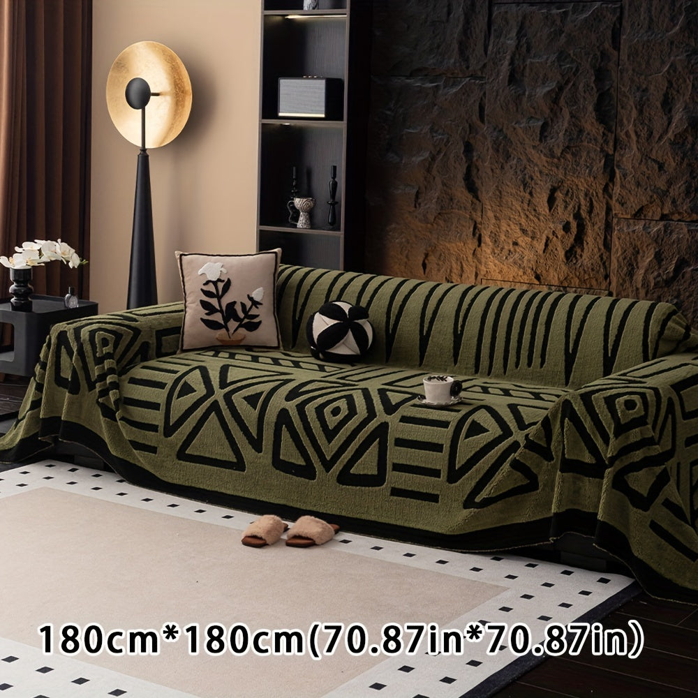 Boho Style Geometric Velveteen Sofa Throw with Machine Washable Cover for Armchair Loveseat and Sofa