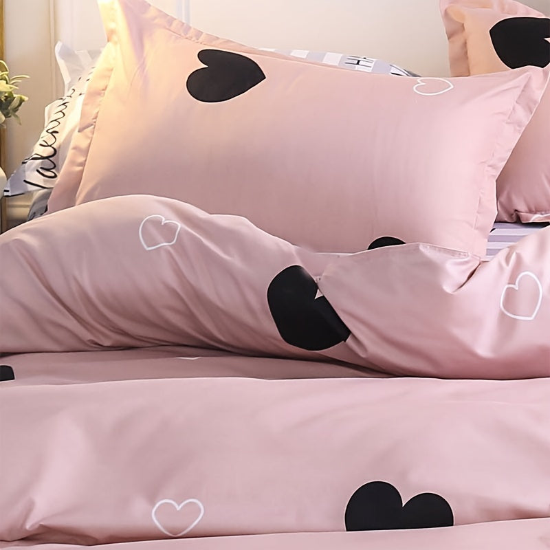 Pink Quilt Cover and Pillowcase Set with Love Holiday Blessing Design, 2 or 3 Piece