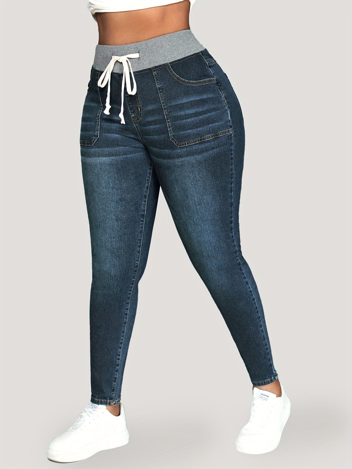Women's Stretch Denim Jeans Slim Fit Light Blue with Elastic Waist