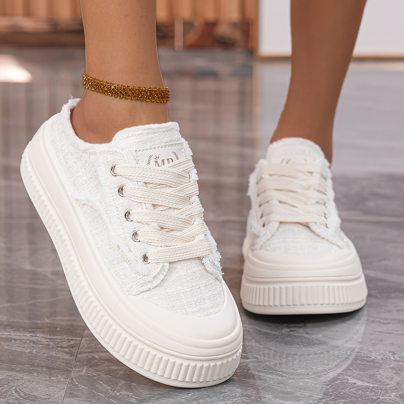 Women's Summer Platform Mules Sneakers Breathable Fabric White Pastel