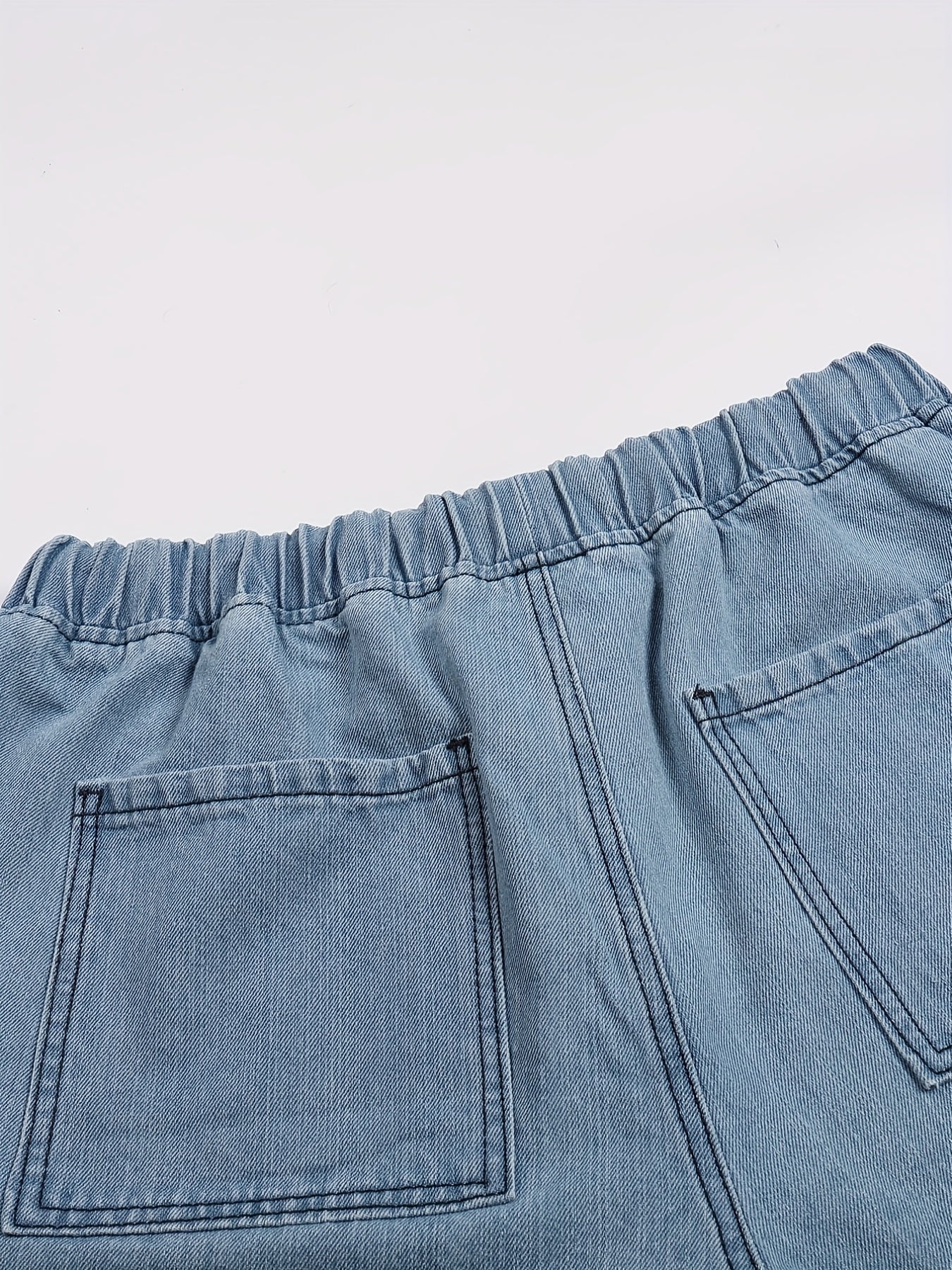 Plus Size Women's Denim Shorts Casual Solid Elastic Waist Drawstring