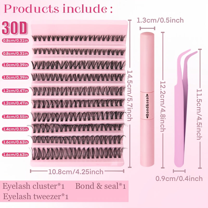 DIY Eyelash Extension Kit with 30P, 40P, 80P Clusters, 0.07mm C and D Curls, 8-16mm for Beginners