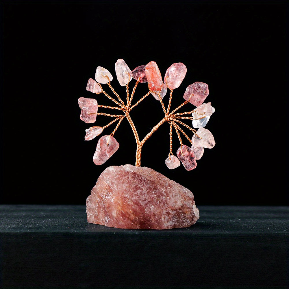 Small Natural Gemstone Crystal Lucky Tree on Raw Stone Base for Home Decor