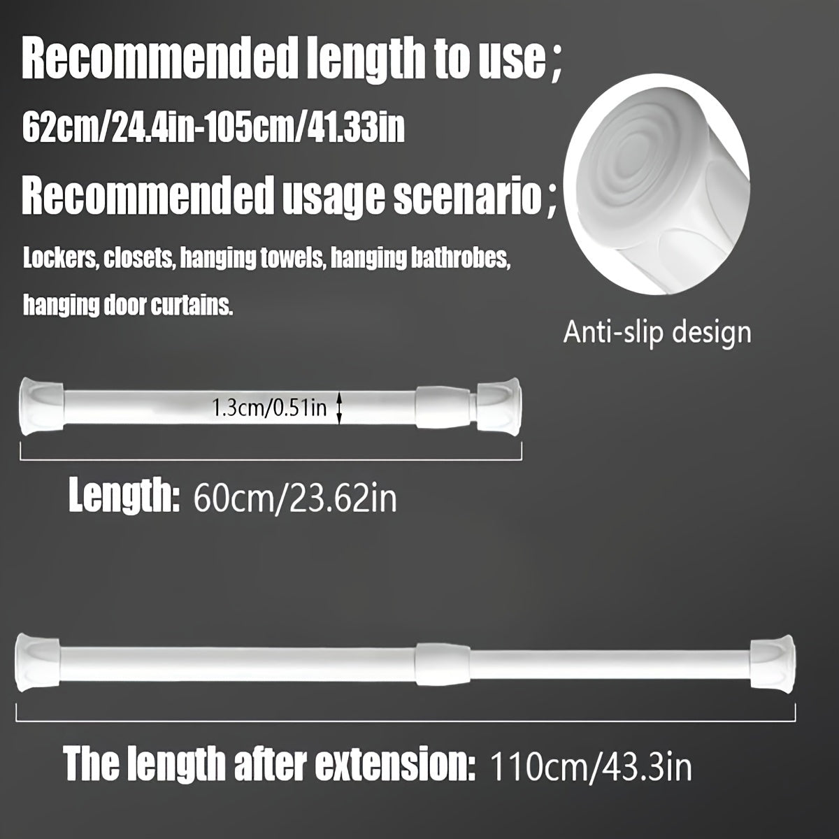 Adjustable Tension Rod with Wall Mount Brackets for Household Use Metal Durable Easy Installation