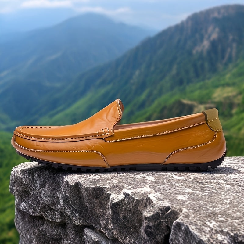 Men's Slip-On Loafers with Split Cow Leather Upper and Rubber Sole for Casual and Office Wear
