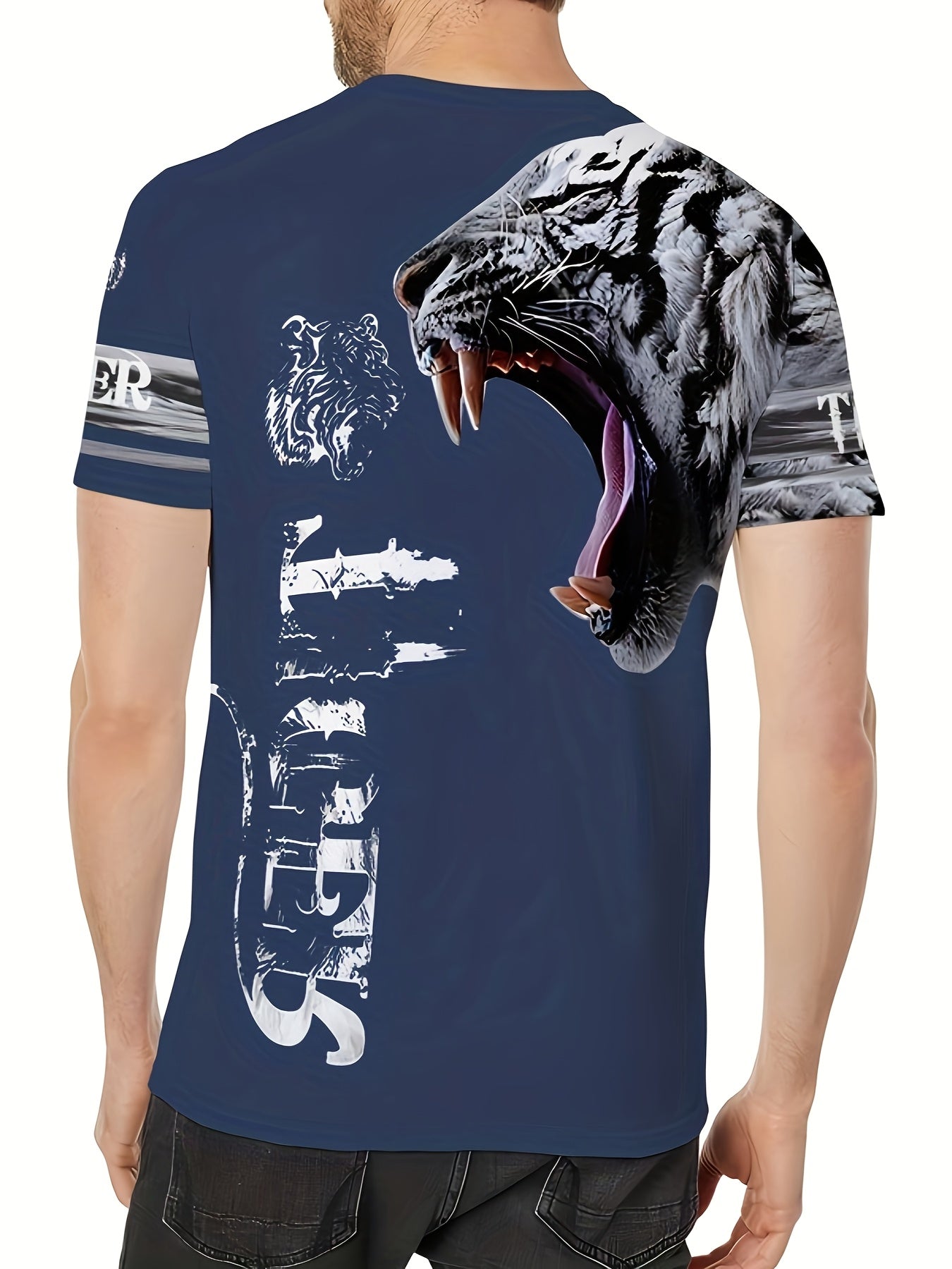 Men's Polyester Casual Animal Print Crew Neck T-Shirt