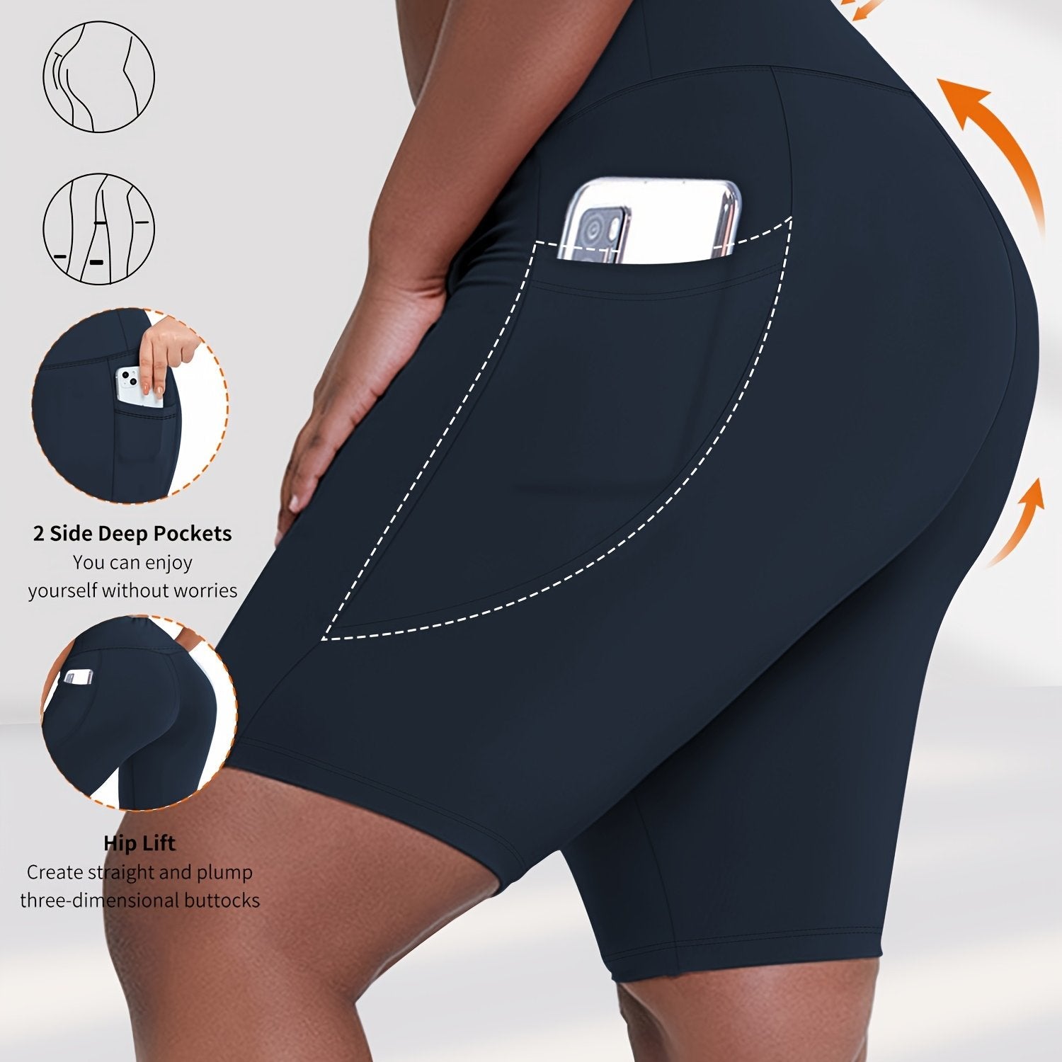 Plus Size Women's High Waist Shorts with Pockets, Stretchy Breathable Fabric