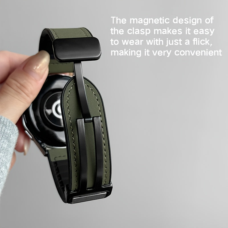 Green Silicone Watch Strap for Smartwatches with Magnetic Metal Clasp Compatible with Galaxy Garmin Xiaomi Huawei