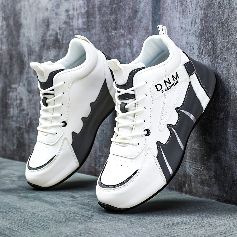 Erkaklar uchun klassik pastki krossovkalar, bog'ichli dizayn, yugurish uchun zarbani so'ruvchi va nafas oladigan, skeytbord uchun mustahkam qalin taglik, bir rangli grafik dizayn, dumaloq barmoq, sun'iy yuqori qism va