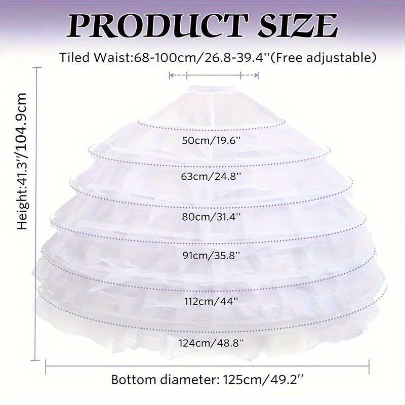 Women's White Crinoline Petticoat with 6 Hoops Floor-Length for Wedding Prom