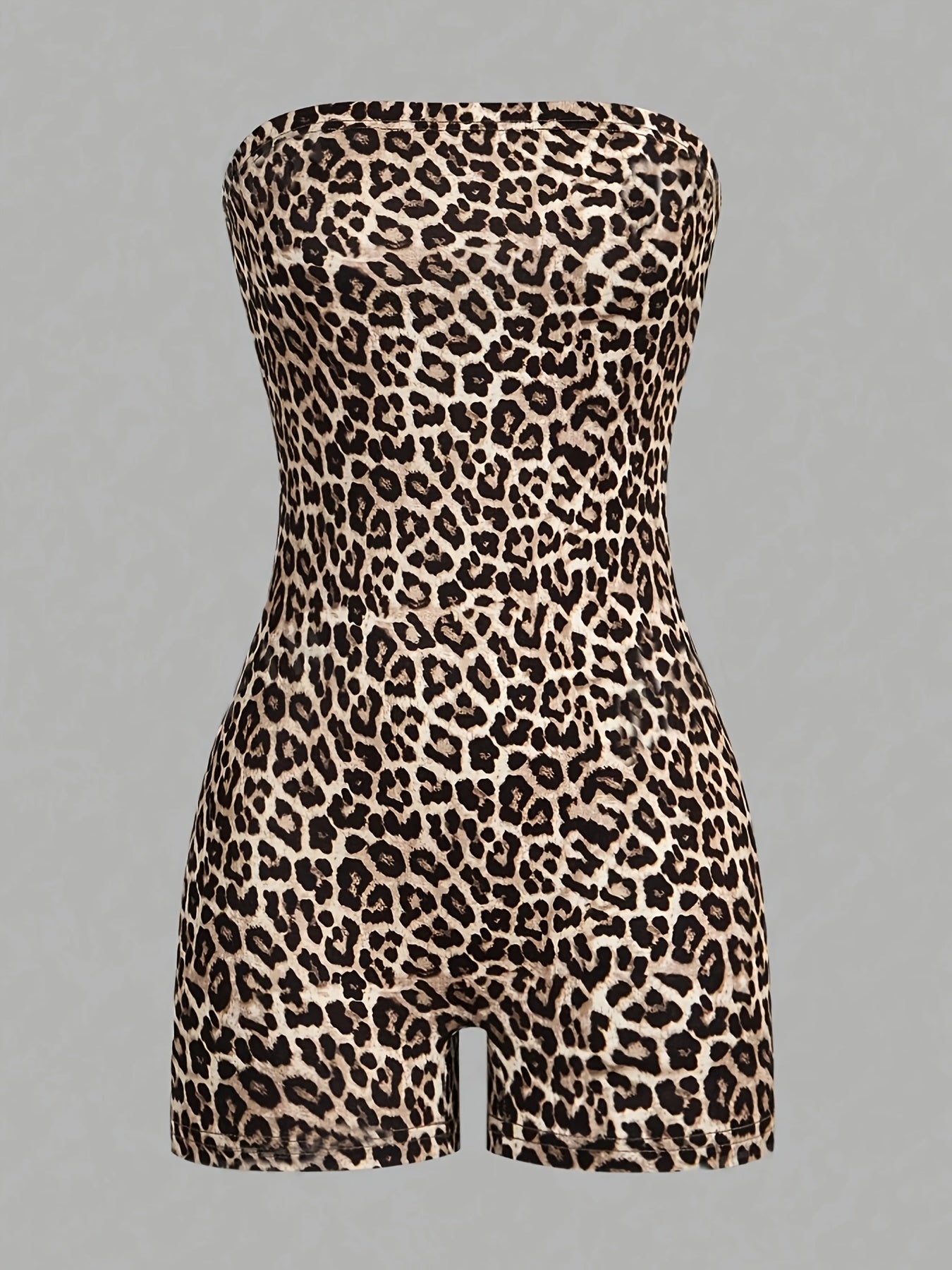 Conjunto de body sin mangas de color sólido y estampado de leopardo para mujer