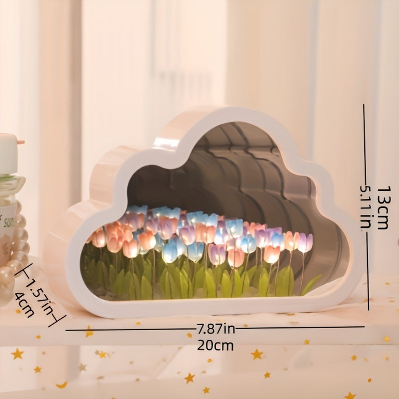 Tulip Cloud LED Night Light with Mirror Sea Effect for Bedroom Decor