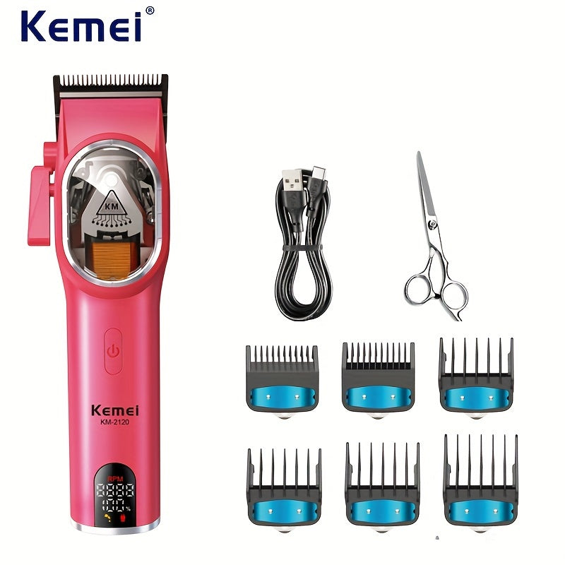 KEMEI Pink Hair Clipper DLC Blade bilan - Erkaklar uchun kuchli elektr trimmer, uzoq batareya muddati, USB bilan zaryadlash mumkin, LED displey, taroq, qaychi va tozalash asboblari bilan birga, zamonaviy dizayn uchun