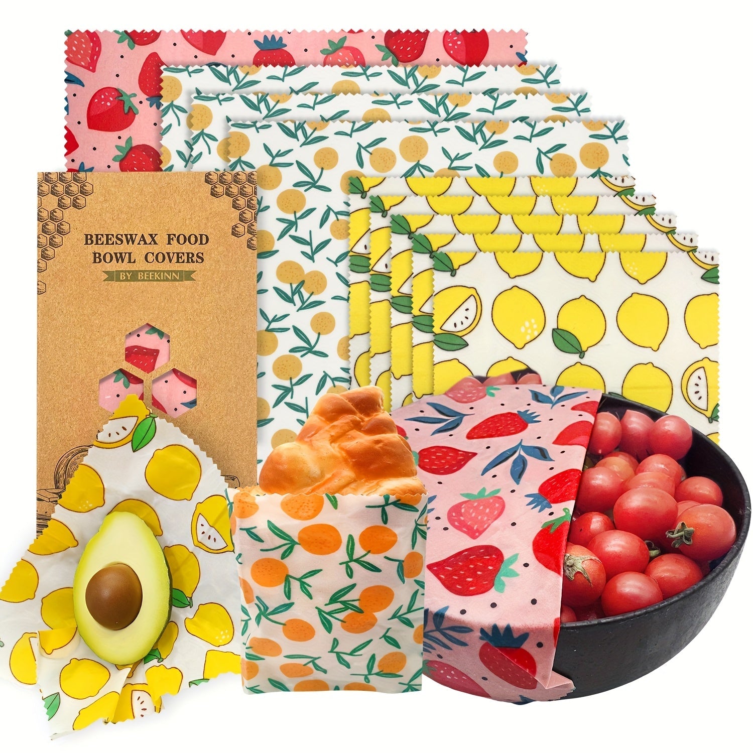 Food Covers Set 9 Pieces Beeswax Wraps Reusable Food Preservation for Leftovers and Fruits