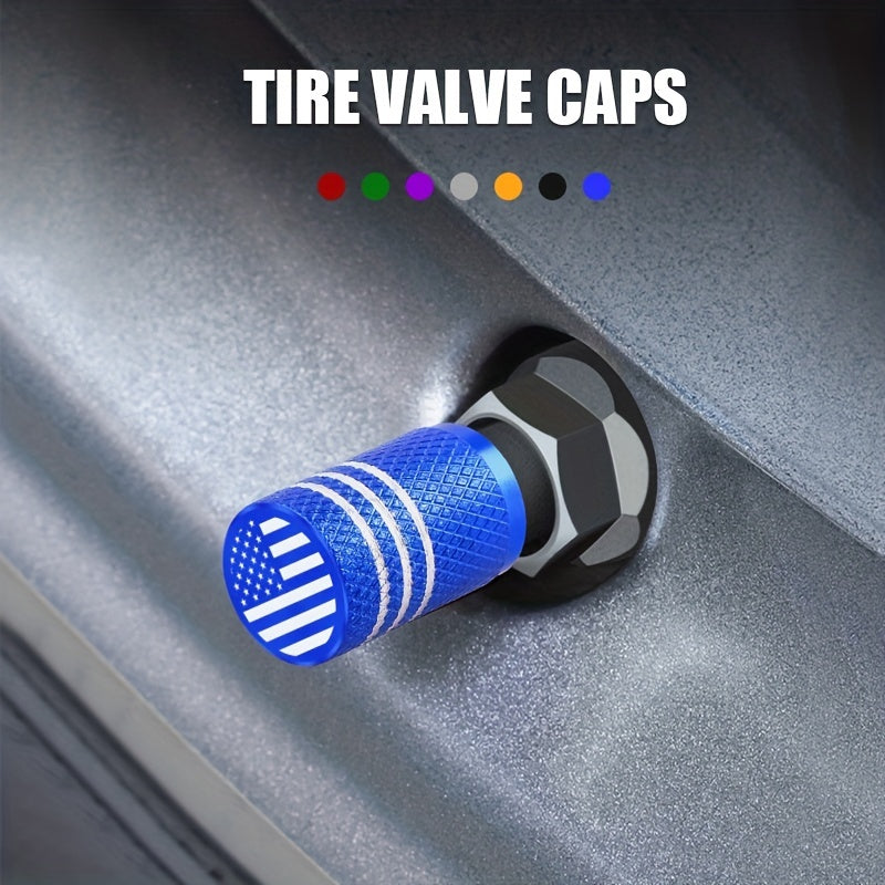 5pcs Patriotic American Flag Aluminum Alloy Tire Valve Caps Leak-Proof Corrosion-Resistant