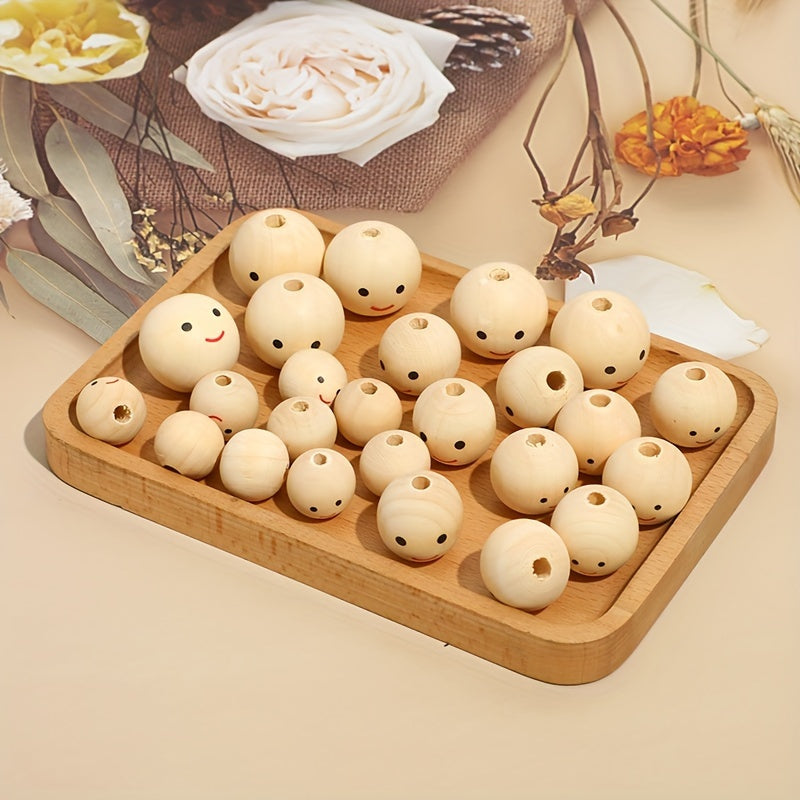 Wooden Beads with Doll Head and Smile Face, Pack of 20 25 or 30
