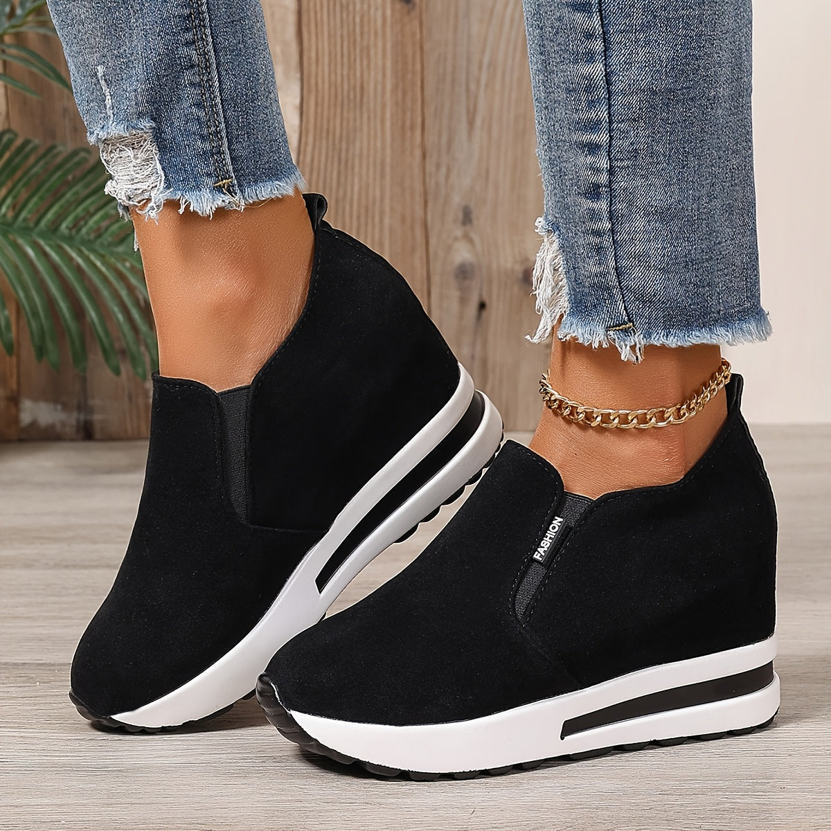 Women Casual Wedge Sneakers Slip-On Waterproof Platform Shoes