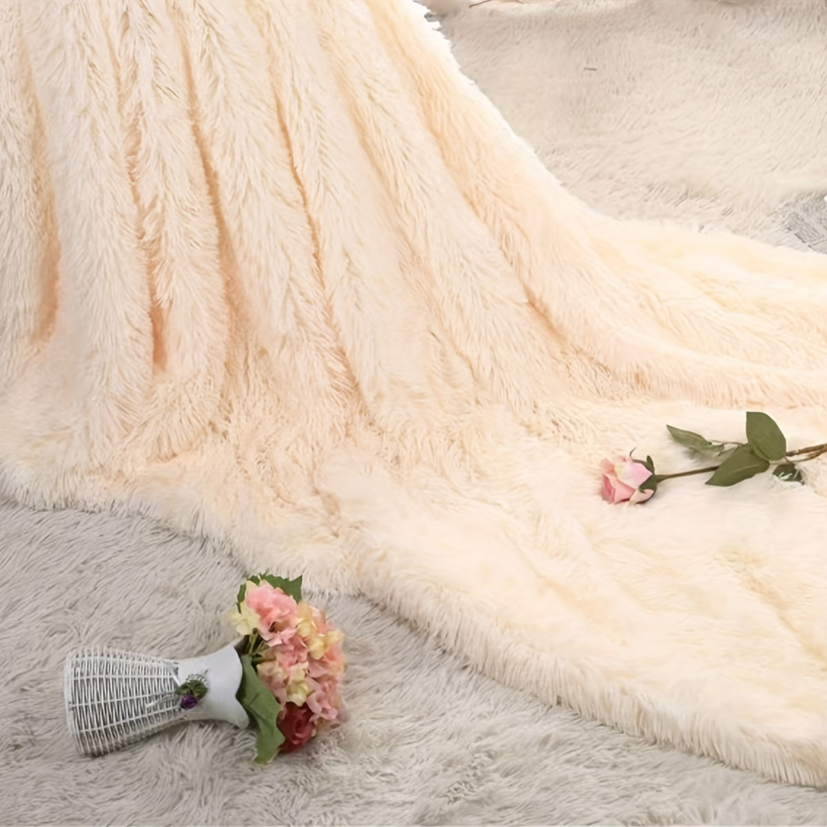 Long-Hair Shaggy Fleece Throw Blanket Plush All-Season Sofa Cover