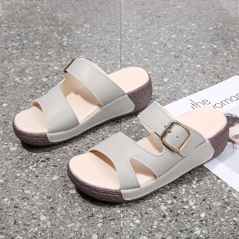 Women's Platform Sandals Solid Color Buckle Wedge Non-Slip Summer Shoes