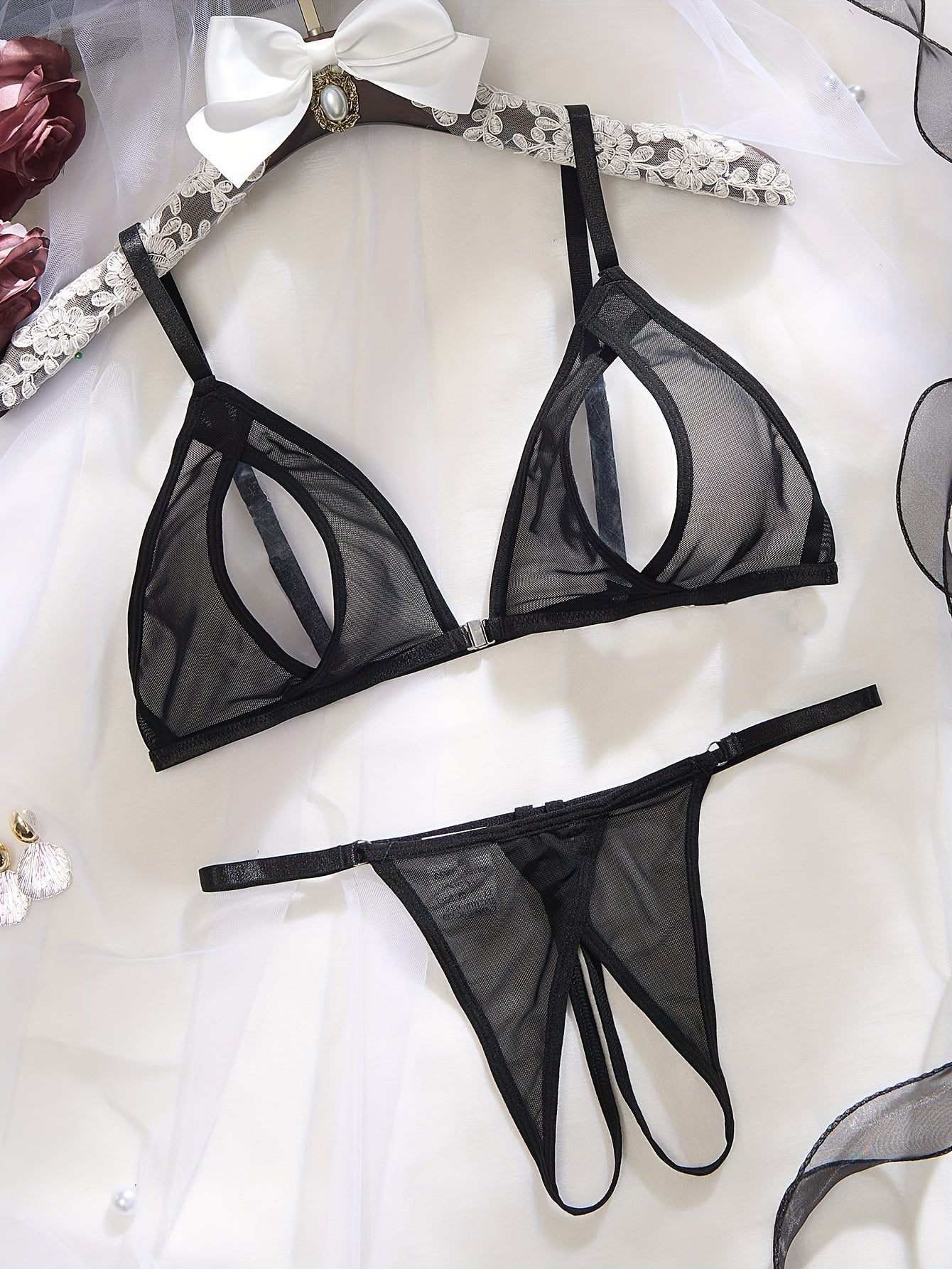 Women's Lingerie Set Satin Lace Bra and Panty Pack of 2