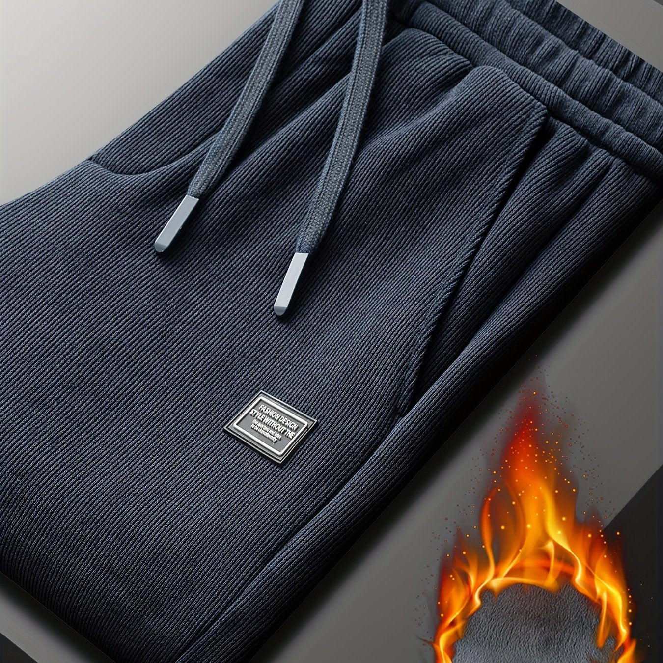 Men's Casual Joggers Polyester Knit Solid Regular Fit Mid Waist Winter Warmth