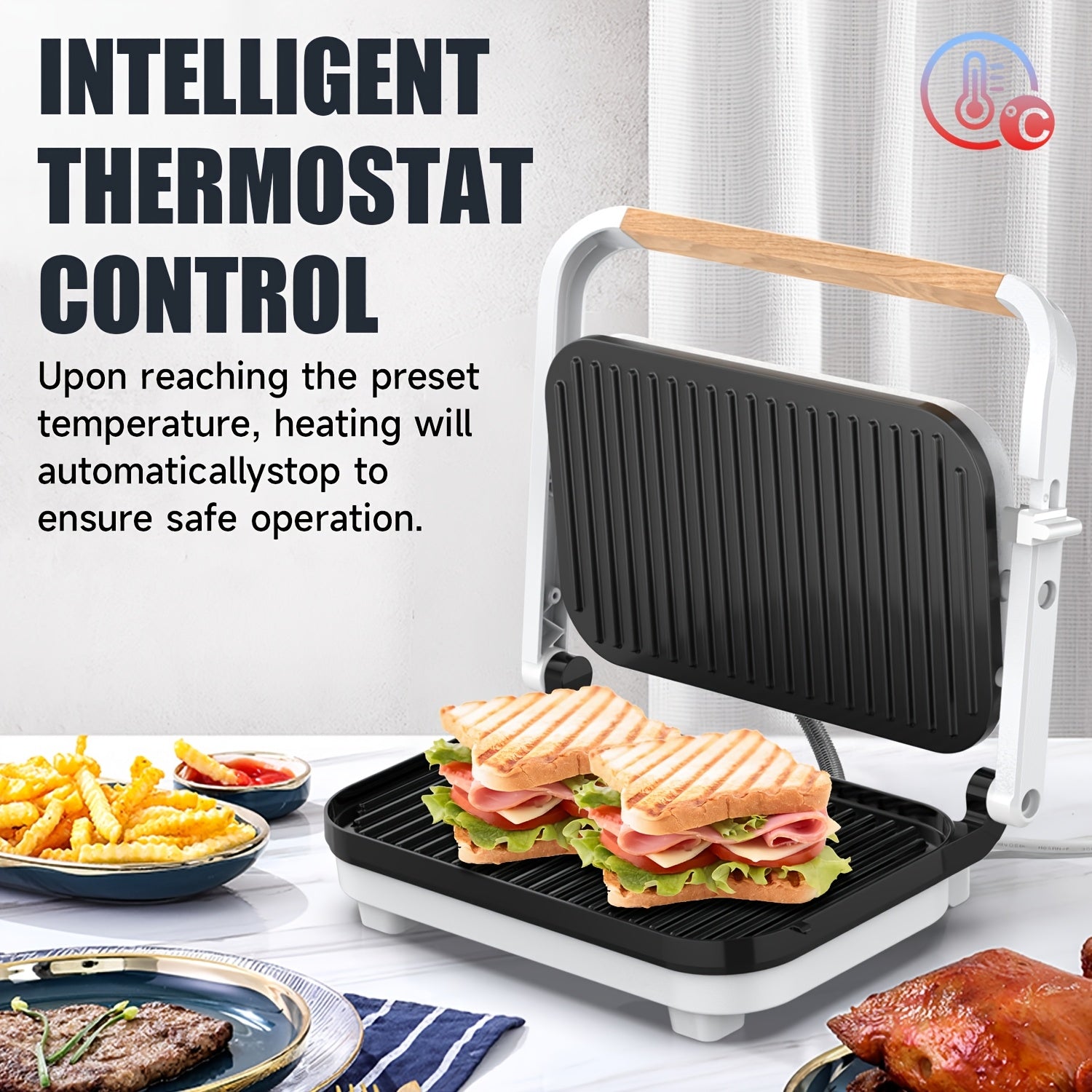 Electric Indoor Contact Grill Nonstick Grids Locking Lid 1100-1300W