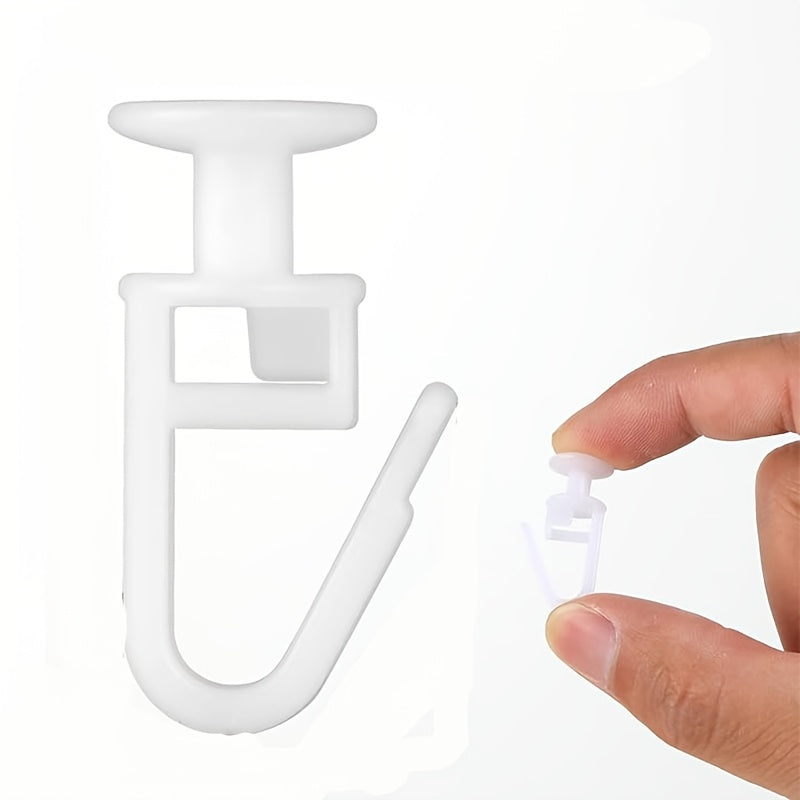 40 Plastic Drapery Hooks with Ceiling Track Sliders and Foldable Holdbacks for Bathroom and Room