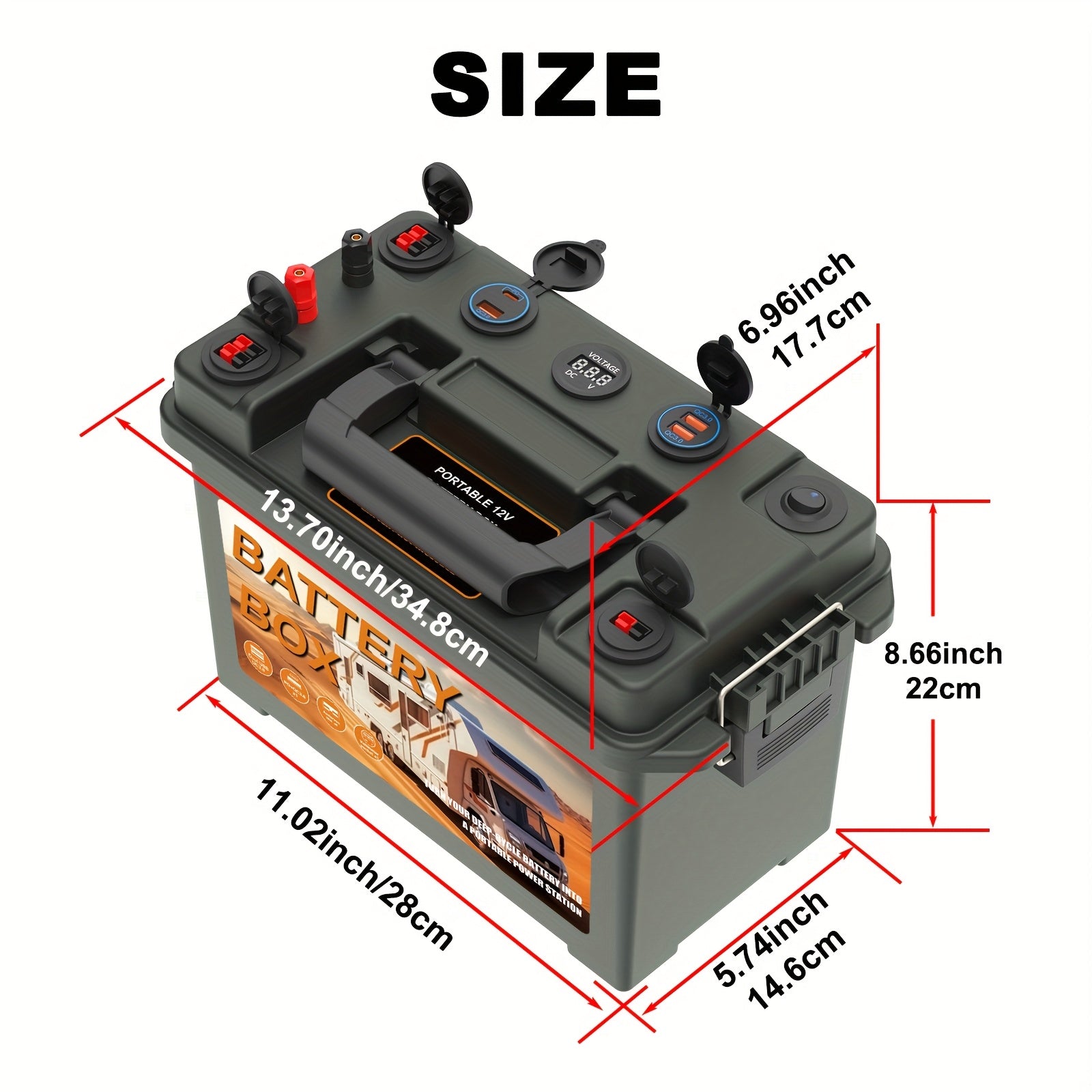 Portable Outdoor Battery Box with USB QC3.0 and Car Charger for RVs