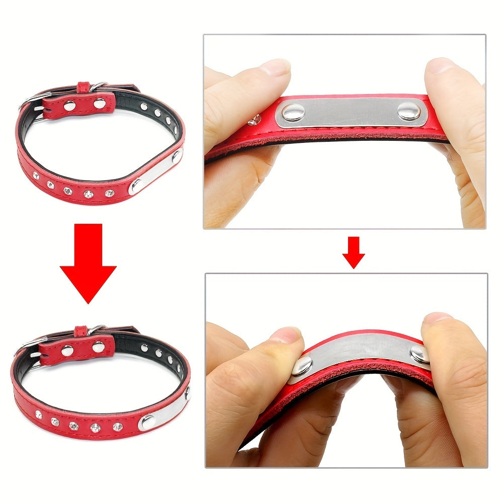 Leather Pet Collar for Small Dogs and Kittens Adjustable with Nameplate and Free Engraving