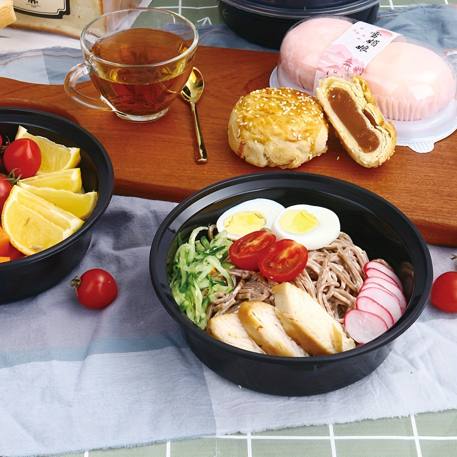 30-50 Black Plastic Food Storage Bowls with Lids, Leakproof, Microwave Safe