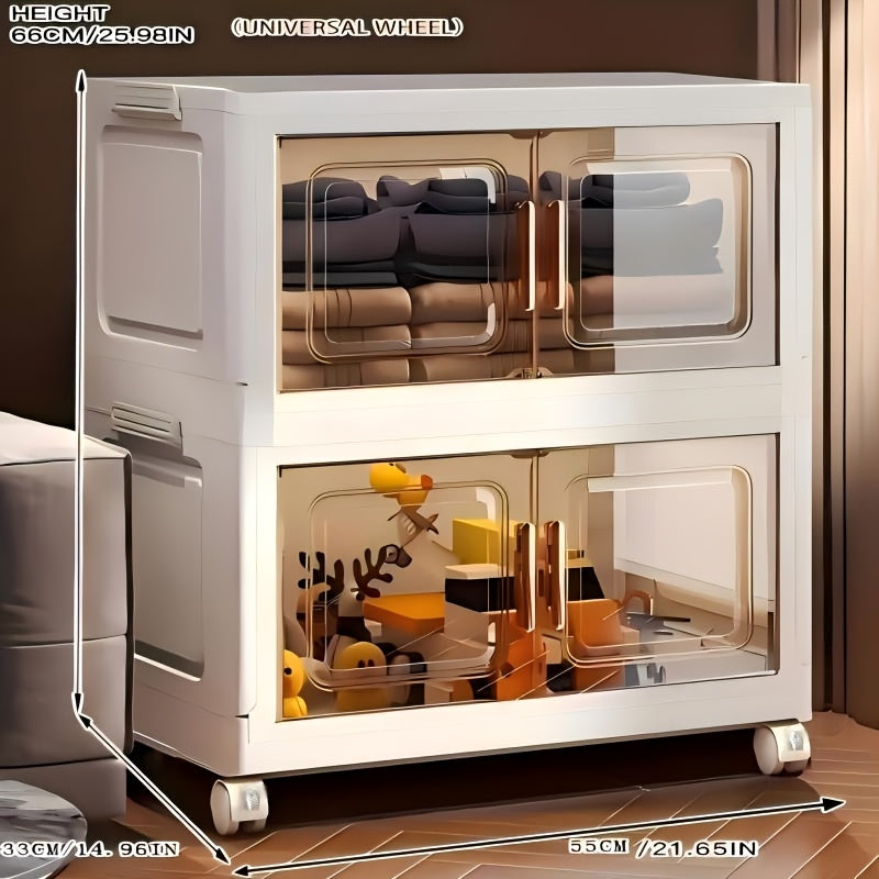 Foldable Storage Cabinet on Wheels Weatherproof Dustproof Bug-proof with Magnetic Doors for Home Use