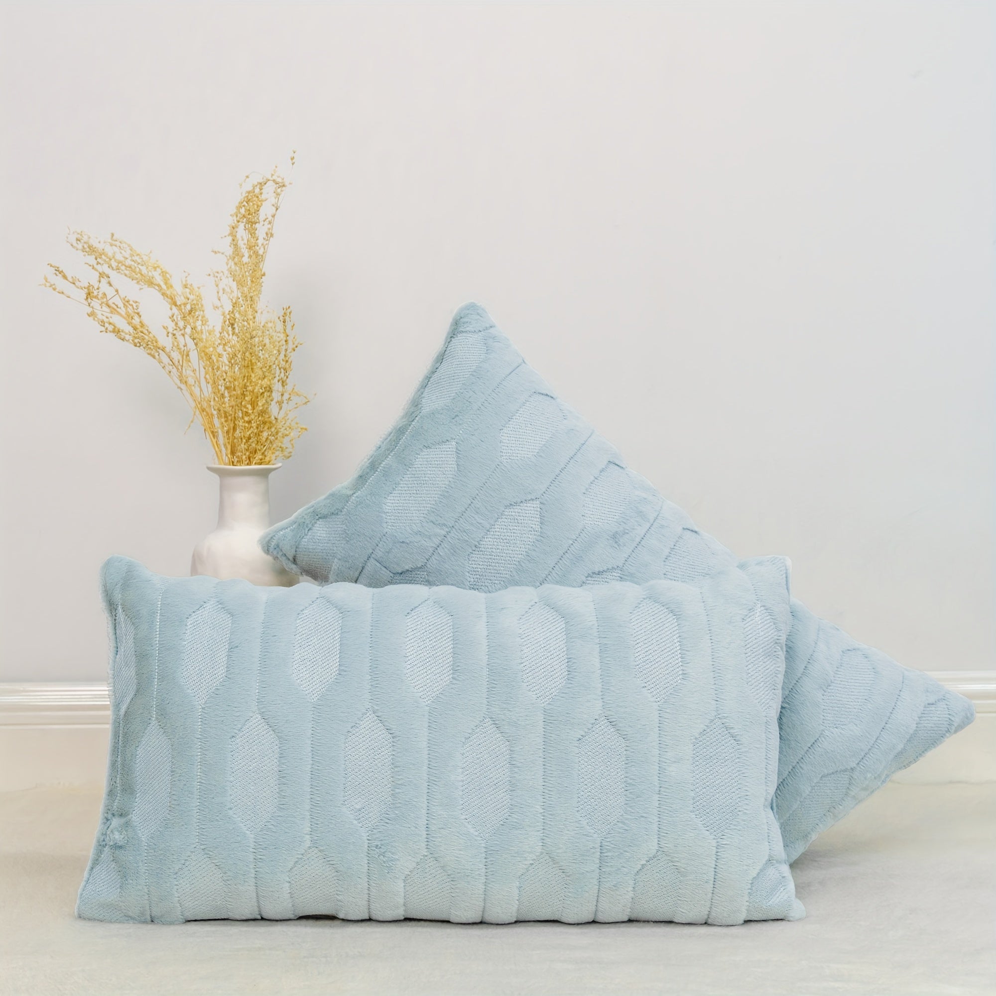 Soft Faux Fur Pillow Cover with Tatami Embroidery for Sofa Couch Bedroom Decor