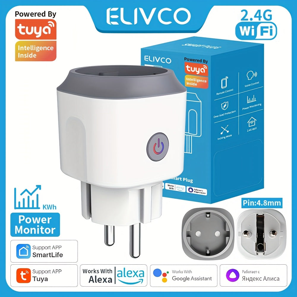 Enchufe inteligente WiFi estándar europeo control por app, control por voz, monitoreo de energía, 110V 220V