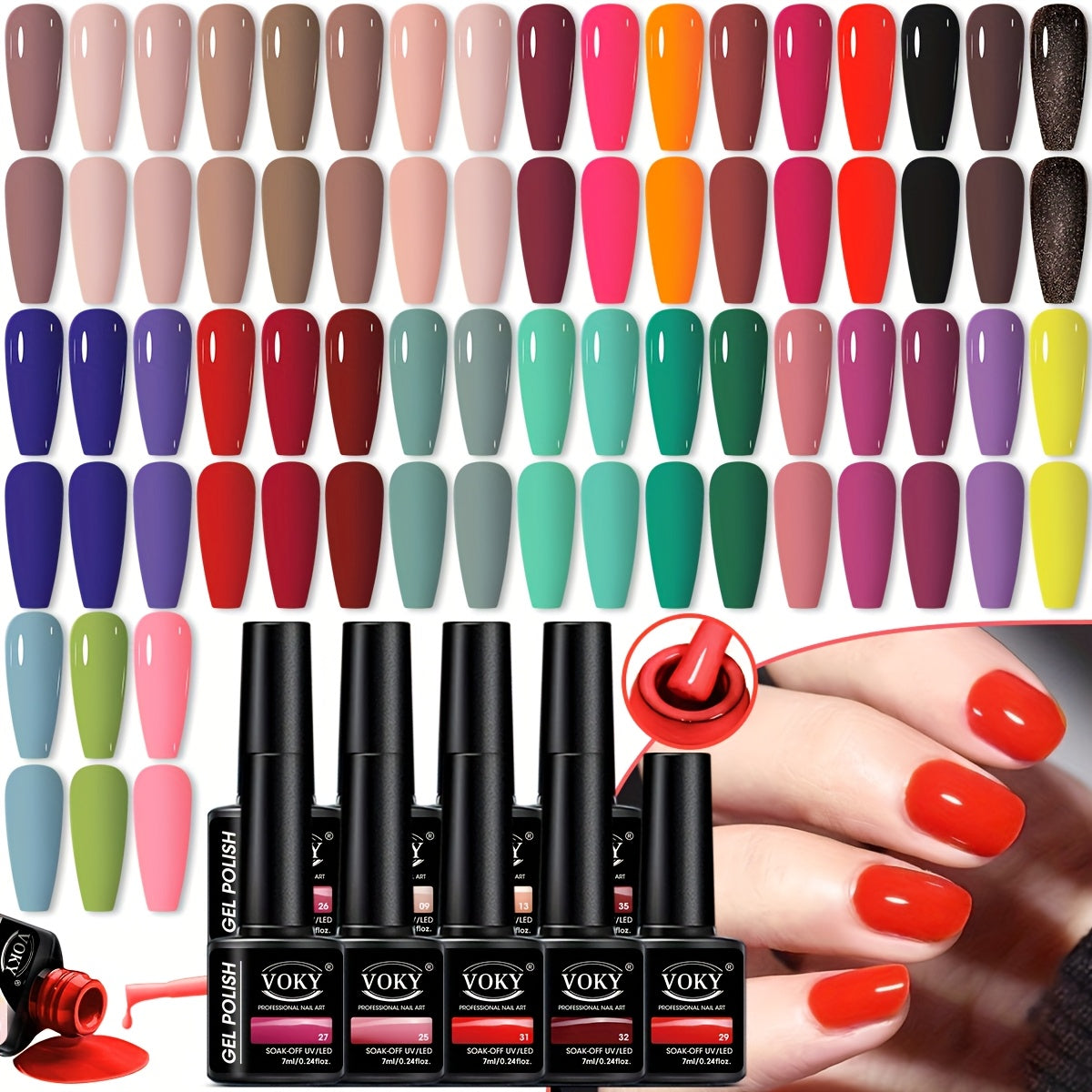 9-Bottle Gel Nail Polish Set Long-Lasting UV LED Hypoallergenic Formaldehyde-Free 0.24 oz