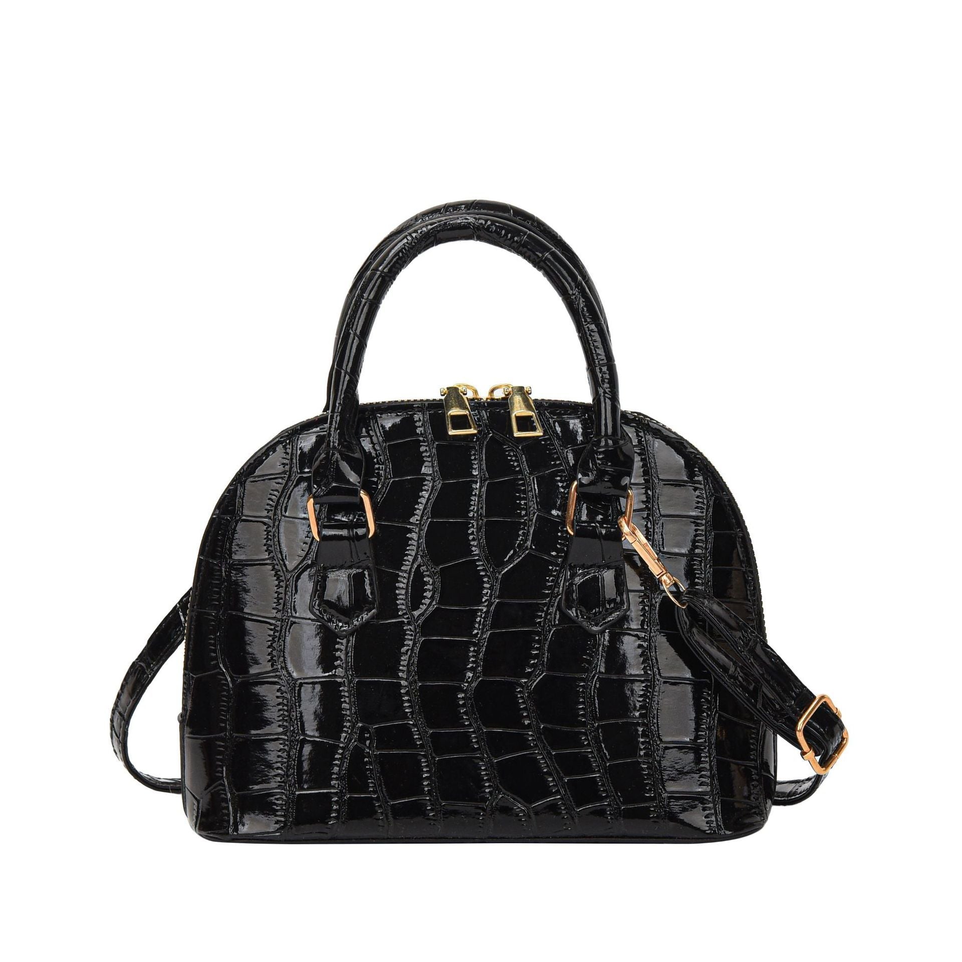 Crocodile Pattern Shell Handbag Small Square Shoulder Bag with Removable Strap in White Black Burgundy