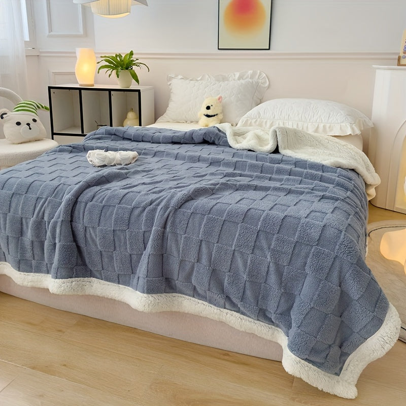 Double-Layer Taffeta Knitted Throw Blanket Cozy Warm Soft All-Season Bed Couch Travel