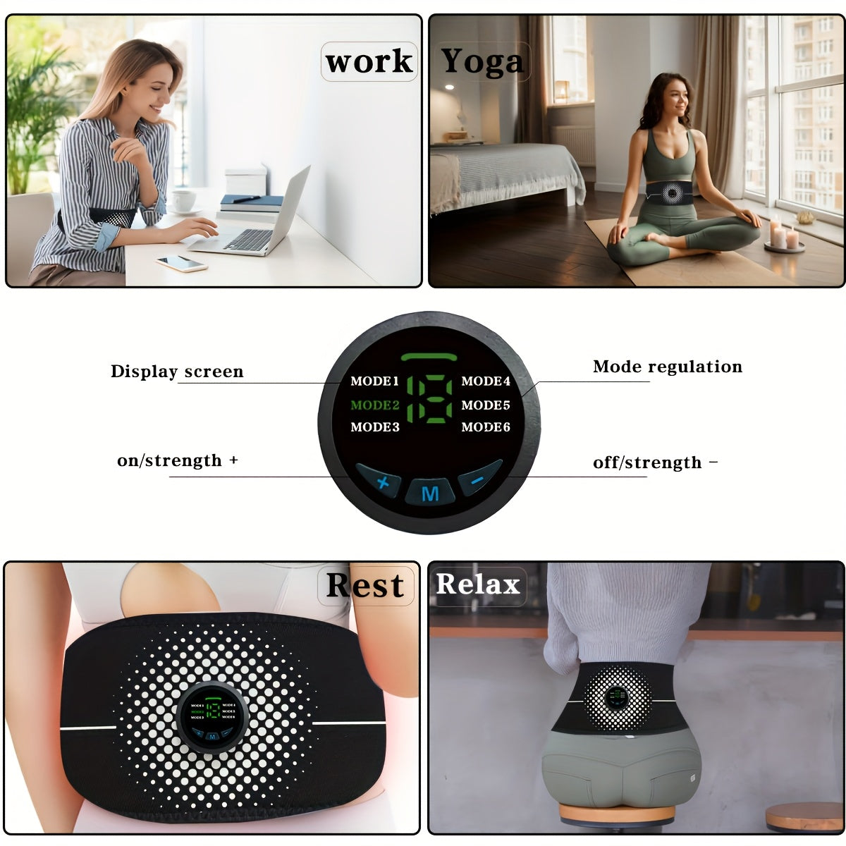 EMS massaj kamar mikroqayta tiklash bilan ichki mushaklarni mashq qilish va mushaklarni tarbiyalash uchun mo'ljallangan. Moslashtiriladigan massaj kuchlari uchun 6 rejim va 18 intensivlik darajasini taklif etadi.