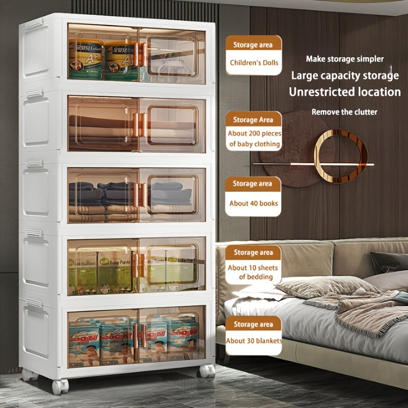 Foldable Storage Cabinet on Wheels Weatherproof Dustproof Bug-proof with Magnetic Doors for Home Use