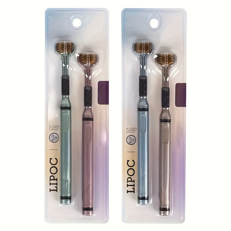 Set of Two Soft Bristle Adult Toothbrushes with 360-Degree 3D Wrapped Head and Ergonomic Handle