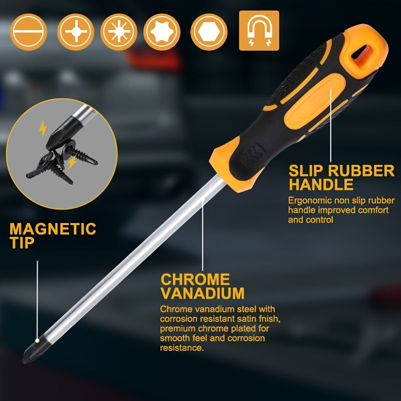 Professional Magnitli vint vintlari to'plami, massaj tutqichli, tekis bosh, Phillips, Torx