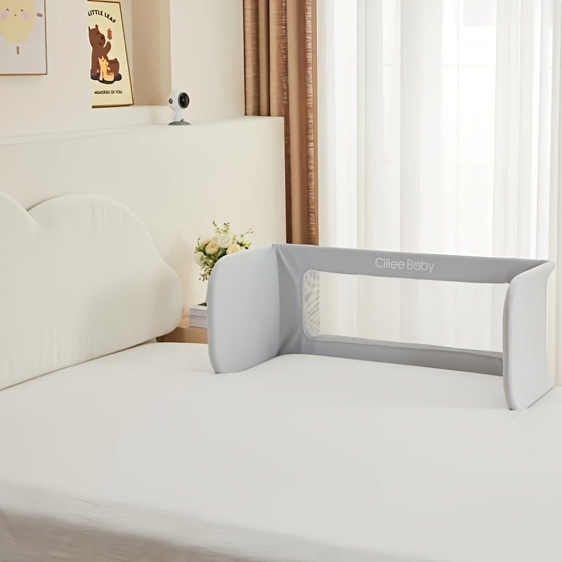 Kids Bed Safety Rail Gray Polyester Full Size Bed Guardrail Foldable Washable Fall Protection