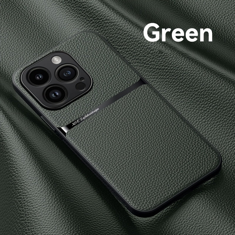 Luxury Faux Leather Magnetic Phone Case for iPhone with Lens Protection Shockproof Bumper