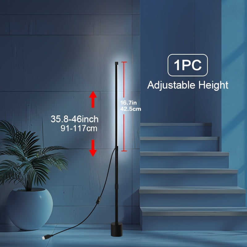 Adjustable Nordic Style LED Corner Floor Lamp with USB Power Black for Living Room Bedroom Gaming Room