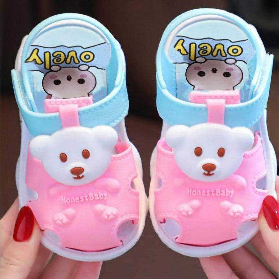 Unisex Toddler Cartoon Bear Sandals PVC Non-Slip Adjustable Indoor Outdoor