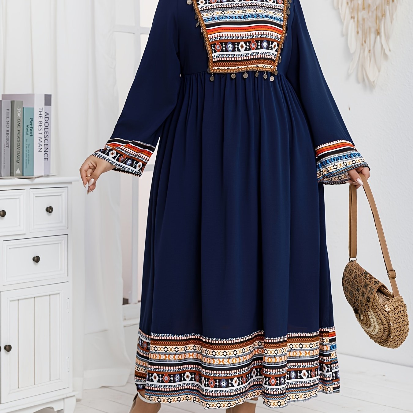 Women's Ethnic Style Printed Dress Plus Size Middle Eastern Directional