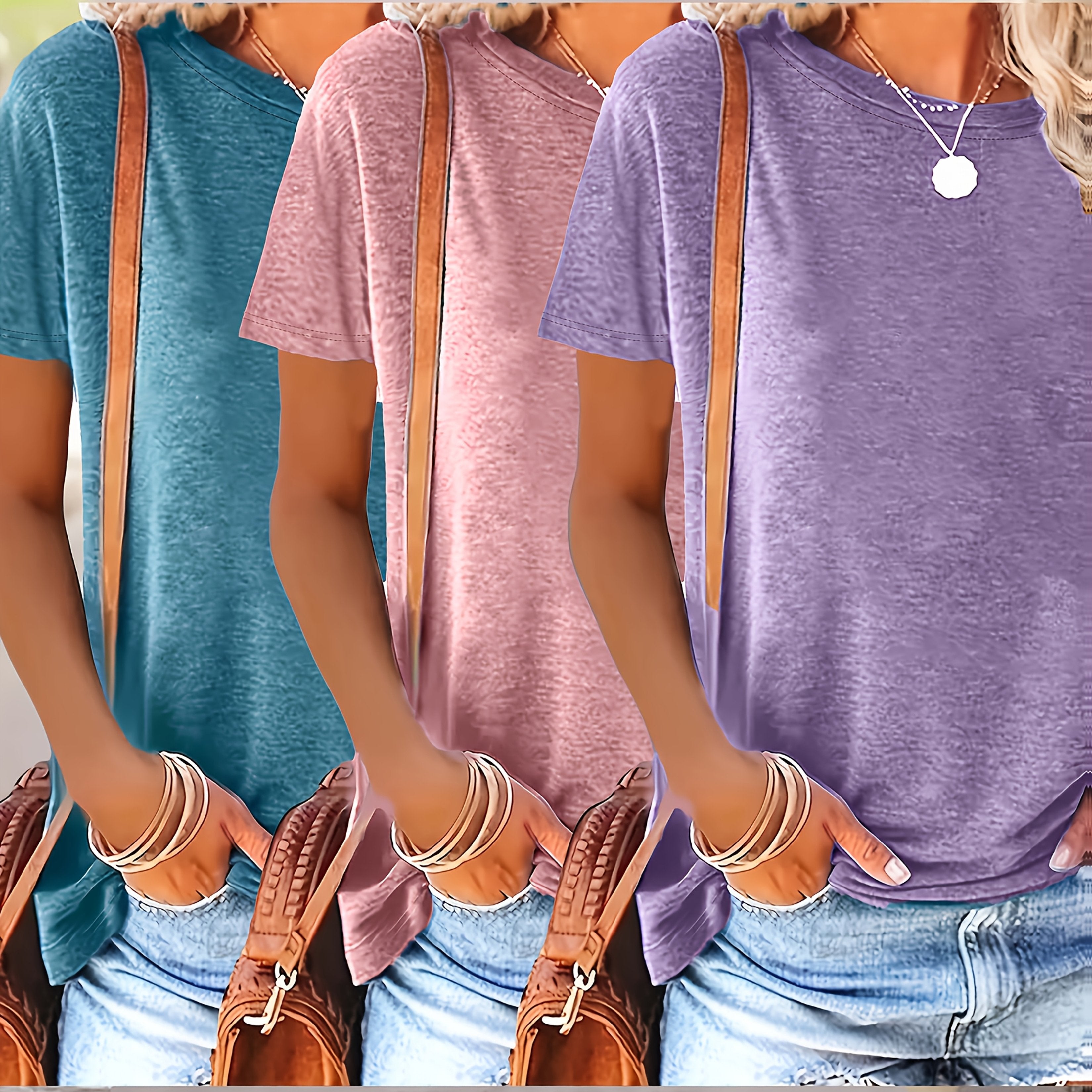 Women's Short Sleeve T-Shirts Soft Rayon-Spandex Summer Gift Pack in Mint Green Lavender Blue