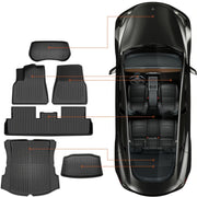 All-Weather TPE Floor Mats Set for Tesla Model 3 with Trunk and Backseat